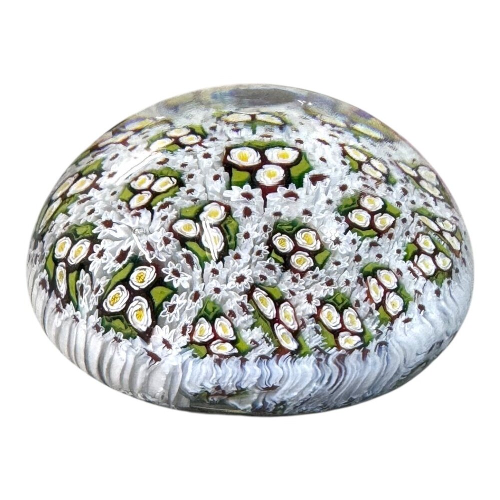 Murano Millefiori Art Glass Paperweight Canes Floral Vintage Handmade Italy 4"